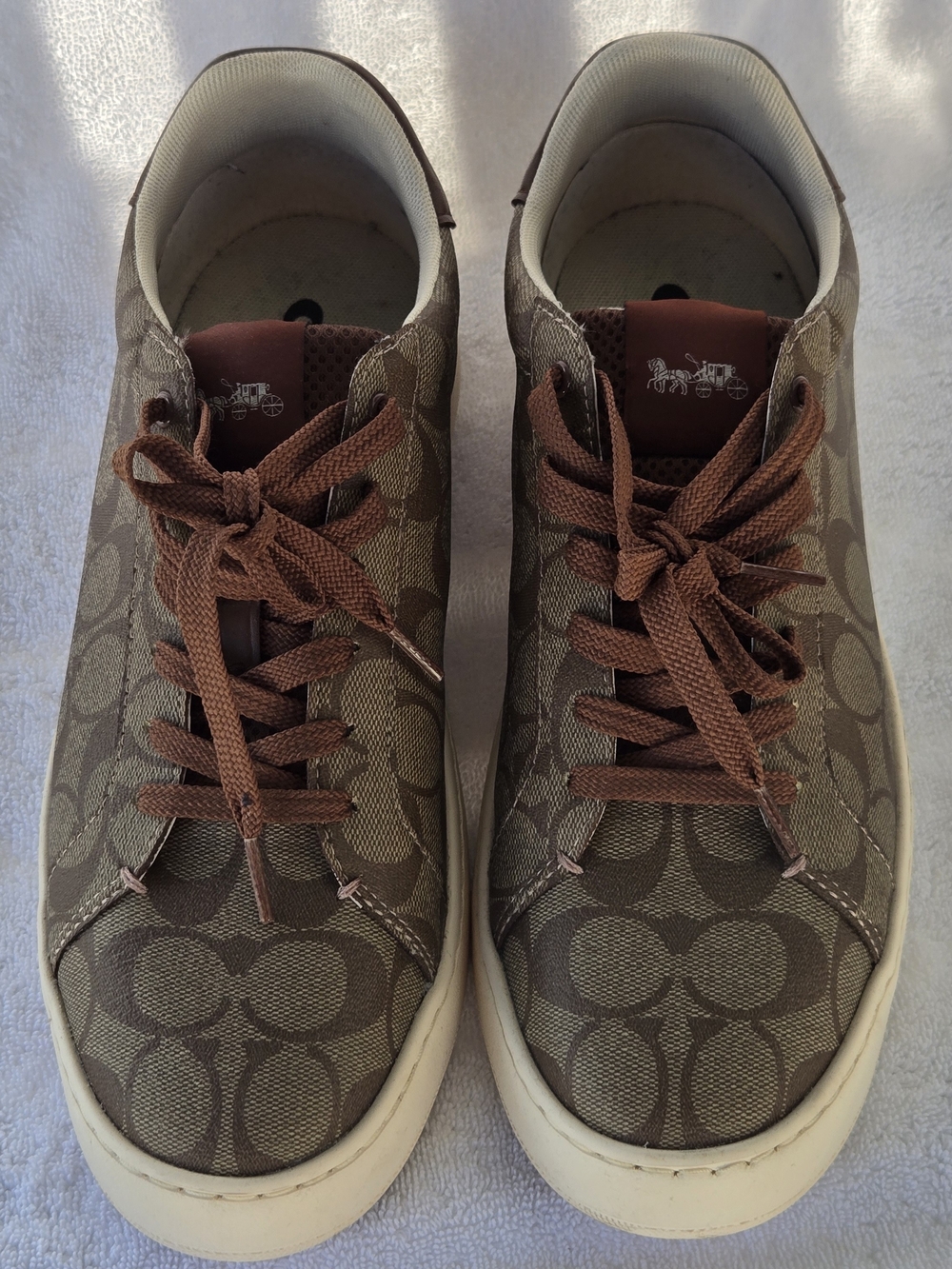 Coach Clip Low Top Signature Monogram Sneakers Khaki Saddle Men’s 10.5D G4949